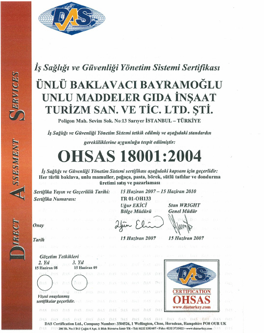 Sertifika Bayramoğlu Baklava